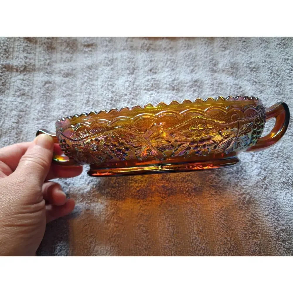 Vintage Imperial Glass Marigold Iridescent Carnival Glass Relish Dish